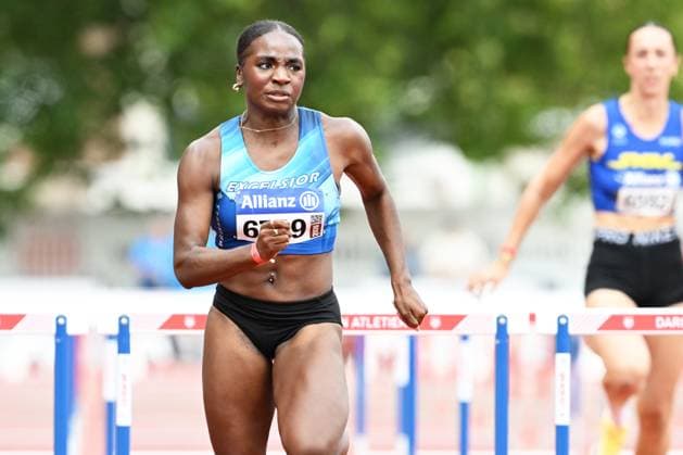 Belgian Yanla Ndjip-Nyemeck pictured during the 100m hurdles race, at the Belgian athletics championships, Sunday 26 July 2026 in Kessel-Lo, Leuven. JILLxDELSAUX  x182081925x