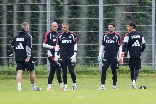 ST. JOHANN IN TIROL, AUSTRIA - JULY 26: Matthias Koebbing (Köbbing, Kobbing, 1. FC Koeln, 44), Marvin Schwaebe (Schwäbe, Schwabe, 1. FC Koeln, 1), Ron-Robert Zieler (1. FC Koeln, 20) and Martin James (1. FC Koeln) during a training session at trainings camp in Kitzbuehel of season 2026 27 at Koasastadion on July 26, 2026 in St. Johann in Tirol, Austria. Austria Copyright: xSteffiexWunderlx