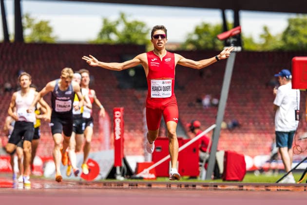 Swiss Athletics Championships, 26.07.2026 ZURICH, SWITZERLAND - JULY 26: Eric Huanca Quispe (VIGOR Ligornetto) wins the mens 1500 m at the Swiss Athletics Championships on July 26, 2026 in Zurich, Switzerland. *** Swiss Athletics Championships, July 26, 2026, Zurich, Switzerland. Eric Huanca Quispe of VIGOR Ligornetto wins the men s 1,500 meters at the Swiss Athletics Championships on July 26, 2026, in Zurich, Switzerland. Copyright: xBEAUTIFULxSPORTS UlfxSchillerx