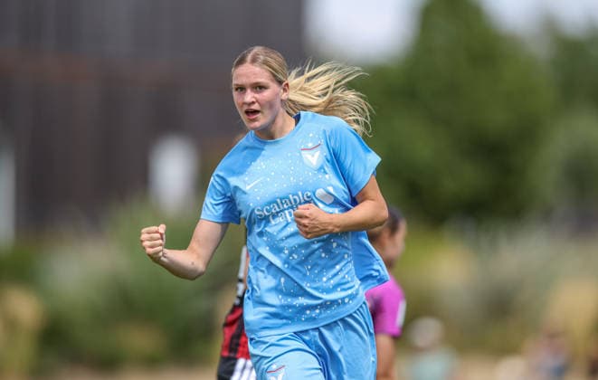GER, Frankfurt, Eintracht Frankfurt II vs Viktoria Berlin, Vorbereitung, Fussball, DFB, Spielzeit 2026 2027, Sportpark Preungesheim, Testspiel im Bild: Melina Reuter (Viktoria Berlin 7) erzielt das Tor zum 1:0, Jubel, Freude, Emotionen DFB DFL REGULATIONS PROHIBIT ANY USE OF PHOTOGRAPHS AS IMAGE SEQUENCES AND OR QUASI-VIDEO, 26.07.2026 *** GER, Frankfurt, Eintracht Frankfurt II vs. Viktoria Berlin, Preseason, Soccer, DFB, 2026–2027 Season, Sportpark Preungesheim, Photo from the Friendly Match: Melina Reuter of Viktoria Berlin scores the 1–0 goal, Celebration, joy, emotions. DFB and DFL regulations prohibit any use of photographs as image sequences and or quasi-video. July 26, 2026 Copyright: HMBxMedia HendrikxHamelau