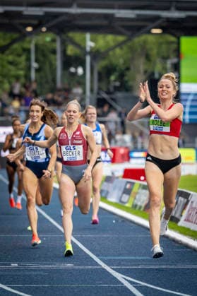 Deutsche Leichtathletik-Meisterschaften; Bochum-Wattenscheid, 26.07.2026 Deutsche Meisterin über 800m: Smilla Kolbe (Eintracht Frankfurt e.V.); Deutsche Leichtathletik-Meisterschaften am 26.07.2026 im Lorheide-Stadion, Bochum-Wattenscheid (Nordrhein-Westfalen). *** German Track and Field Championships, Bochum-Wattenscheid, July 26, 2026; German 800-meter Champion: Smilla Kolbe, Eintracht Frankfurt e.V.; German Track and Field Championships on July 26, 2026, at Lorheide Stadium, Bochum-Wattenscheid, North Rhine-Westphalia Copyright: xBEAUTIFULxSPORTS LeahxKohringx