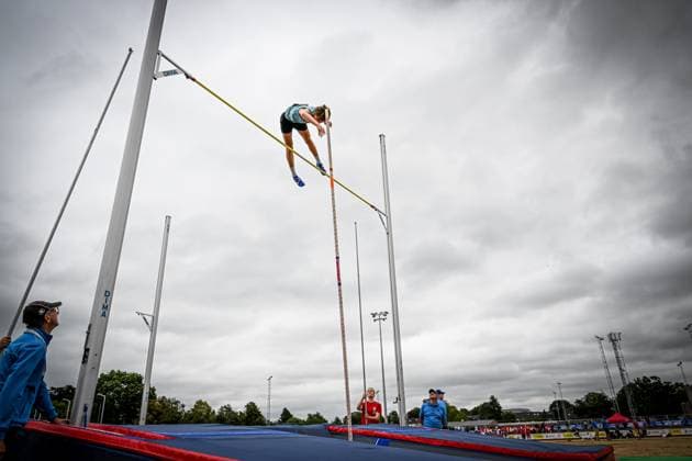 Belgian Stan Vertommen pictured in action during the men s pole vault competition, at the Belgian athletics championships, Sunday 26 July 2026 in Kessel-Lo, Leuven. JILLxDELSAUX  x182083156x