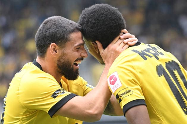 BERN, SWITZERLAND - JULY 26: Alvyn Sanches of Young Boys r) celebrating his score with Kastriot Imeri of Young Boys l) 2:0 during the Swiss Super League 2026 27 match between BSC Young Boys and FC Sion at Stadion Wankdorf on July 26, 2026 in Bern, Switzerland. Bern Stadion Wankdorf Bern Switzerland *** BERN, SWITZERLAND, JULY 26: Alvyn Sanches of Young Boys (right) celebrates his goal with Kastriot Imeri of Young Boys (left) as the score stands at 2–0 during the 2026–27 Swiss Super League match between BSC Young Boys and FC Sion at Wankdorf Stadium on July 26, 2026 in Bern, Switzerland; Bern; Wankdorf Stadium; Bern; Switzerland Copyright: xJustPictures.ch ManuelxWinterbergerx jp-en-EuSpIm-MWI_1334
