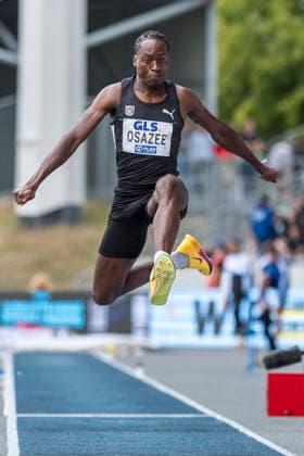 Deutsche Leichtathletik-Meisterschaften; Bochum-Wattenscheid, 26.07.2026 Peter Osazee (MTG Mannheim), Dreisprung ; Deutsche Leichtathletik-Meisterschaften am 26.07.2026 im Lorheide-Stadion, Bochum-Wattenscheid (Nordrhein-Westfalen). *** German Track and Field Championships, Bochum-Wattenscheid, July 26, 2026; Peter Osazee, MTG Mannheim, triple jump; German Track and Field Championships on July 26, 2026, at Lorheide Stadium, Bochum-Wattenscheid, North Rhine-Westphalia Copyright: xBEAUTIFULxSPORTS AxelxKohringx