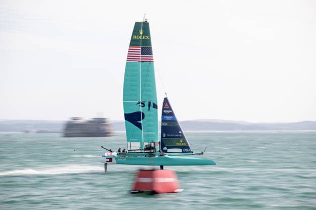 United States led by co-owners Ryan and Margaret McKillen and two-time world champion Mike Buckley during the Emirates GB SailGP at The Solent, Portsmouth, UK on 25 July 2026. Copyright: xPhilxHutchinsonx 45300039