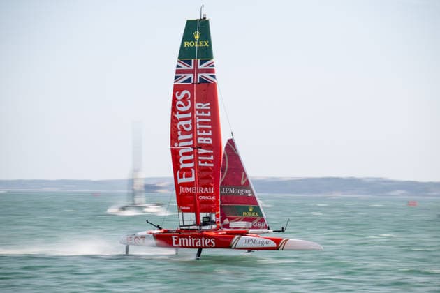 Emirates Great Britain driven by Olympic gold medallist, and America s Cup Helm, Dylan Fletcher during the Emirates GB SailGP at The Solent, Portsmouth, UK on 25 July 2026. Copyright: xPhilxHutchinsonx 45300040