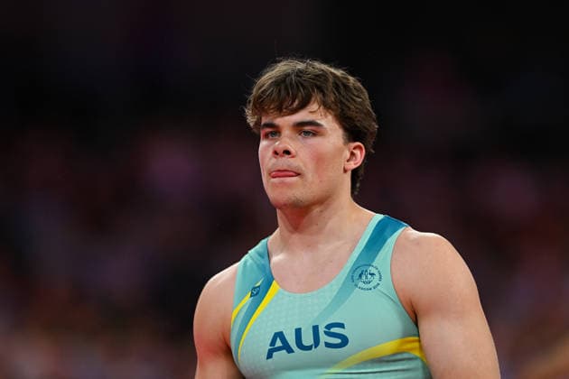 COM26 ARTISTIC GYMNASTICS, Jesse Moore of Australia reacts as he competes in the Artistic Gymnastics Men™s All-Around Final during the Glasgow 2026 Commonwealth Games at the Glasgow International Arena in Glasgow, Scotland, Sunday, July 26, 2026. ( NO ARCHIVING, EDITORIAL USE ONLY Glasgow Scotland United Kingdom  Copyright: xLUKASxCOCHx 20260726121058323631