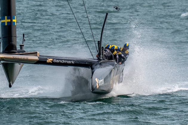 Artemis lead by skipper and helmsman Nathan Outteridge during the Emirates GB SailGP at The Solent, Portsmouth, UK on 25 July 2026. Copyright: xPhilxHutchinsonx 45300054