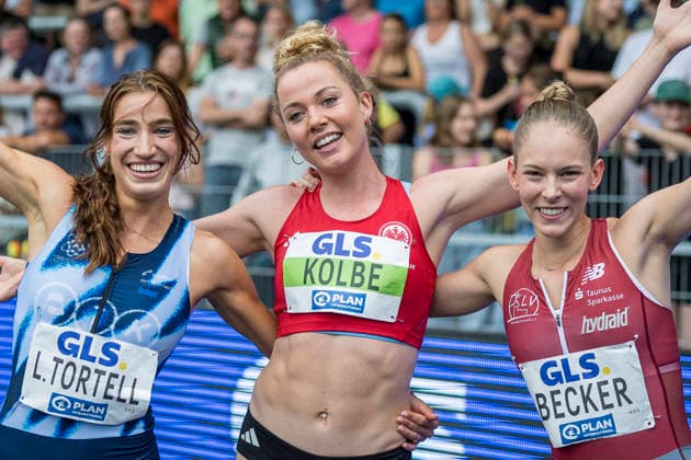 Deutsche Leichtathletik-Meisterschaften; Bochum-Wattenscheid, 26.07.2026 Die 800m-Siegerinnen: Platz 3 Lara Tortell (Athletics Team Karben), Platz 1 Smilla Kolbe (Eintracht Frankfurt e.V.), Platz 2 Jana Marie Becker (Königsteiner LV); Deutsche Leichtathletik-Meisterschaften am 26.07.2026 im Lorheide-Stadion, Bochum-Wattenscheid (Nordrhein-Westfalen). *** German Track and Field Championships, Bochum-Wattenscheid, July 26, 2026. The 800m winners: 3rd place, Lara Tortell, Athletics Team Karben, 1st place: Smilla Kolbe, Eintracht Frankfurt e.V., 2nd place: Jana Marie Becker, Königsteiner LV German Track and Field Championships on July 26, 2026, at Lorheide Stadium, Bochum-Wattenscheid, North Rhine-Westphalia Copyright: xBEAUTIFULxSPORTS AxelxKohringx