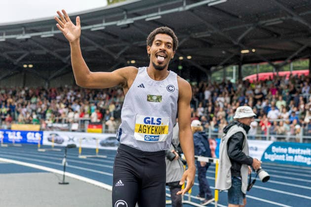 Deutsche Leichtathletik-Meisterschaften; Bochum-Wattenscheid, 26.07.2026 Emil Agyekum (SCC Berlin) nach dem 400m-Hürden-Finale; Deutsche Leichtathletik-Meisterschaften am 26.07.2026 im Lorheide-Stadion, Bochum-Wattenscheid (Nordrhein-Westfalen). *** German Track and Field Championships, Bochum Wattenscheid, July 26, 2026: Emil Agyekum of SCC Berlin after the 400-meter hurdles final at the German Track and Field Championships on July 26, 2026, at Lorheide Stadium, Bochum-Wattenscheid, North Rhine-Westphalia Copyright: xBEAUTIFULxSPORTS AxelxKohringx