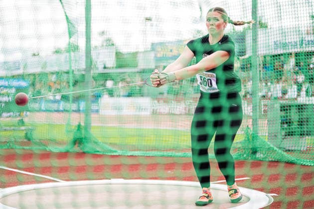 260726 Malin Garbell, Upsala IF, tävlar i damernas slägga under dag 3 av friidrotts-SM den 26 juli 2026 i Uppsala. *** July 26, 2026: Malin Garbell of Upsala IF competes in the women’s hammer throw on Day 3 of the Swedish Track and Field Championships on July 26, 2026, in Uppsala  Copyright: ARONxBROMAN BB260726AM059