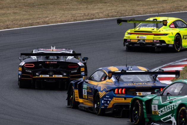 GER, DTM, 9. & 10. Lauf, Motorsport Arena Oschersleben 26.07.2026, Motorsport Arena, Oschersleben, GER, DTM, 9. & 10. Lauf, Motorsport Arena Oschersleben Luca Engstler, Team Abt Lamborghini Temerario GT3, Arjun Maini, HRT Ford Racing Ford Mustang GT3 Evo Â Foto: Alexander Trienitz Oschersleben Motorsport Arena Sachsen-Anhalt Deutschland *** GER, DTM, Round 9 of 10, Motorsport Arena Oschersleben, July 26, 2026, Motorsport Arena, Oschersleben, GER, DTM, Round 9 of 10, Motorsport Arena Oschersleben: Luca Engstler, Team Abt Lamborghini Temerario GT3; Arjun Maini, HRT Ford Racing Ford Mustang GT3 Evo. Photo by Alexander Trienitz, Oschersleben Motorsport Arena, Saxony-Anhalt, Germany