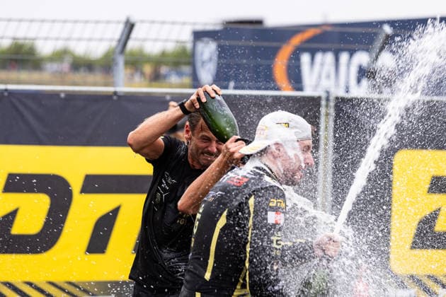GER, DTM, 9. & 10. Lauf, Motorsport Arena Oschersleben 26.07.2026, Motorsport Arena, Oschersleben, GER, DTM, 9. & 10. Lauf, Motorsport Arena Oschersleben Podium: Gottfried Grasser, Teamchef Grasser Racing Team mit Sieger Mirko Bortolotti, TGI Team by GRT Â Foto: Alexander Trienitz Oschersleben Motorsport Arena Sachsen-Anhalt Deutschland *** GER, DTM, Races 9 and 10, Motorsport Arena Oschersleben, July 26, 2026, Motorsport Arena, Oschersleben, GER, DTM, Round 9 of 10, Motorsport Arena Oschersleben Podium: Gottfried Grasser, Team Principal of Grasser Racing Team, with winner Mirko Bortolotti, TGI Team by GRT. Photo by Alexander Trienitz, Oschersleben Motorsport Arena, Saxony-Anhalt, Germany