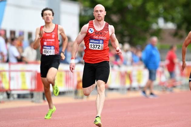 Belgian Antoine Snyders pictured in action during the men s 200m race, at the Belgian athletics championships, Sunday 26 July 2026 in Kessel-Lo, Leuven. JILLxDELSAUX  x182085293x