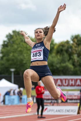 260726 Ayla Hallberg Hossain, Turebergs FK, tävlar i damernas längdhopp under dag 3 av friidrotts-SM den 26 juli 2026 i Uppsala. *** July 26, 2026: Ayla Hallberg Hossain of Turebergs FK competes in the women’s long jump on Day 3 of the Swedish Track and Field Championships on July 26, 2026, in Uppsala  Copyright: ARONxBROMAN BB260726AM063