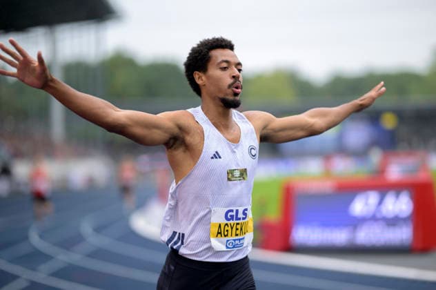 Jubel Sieger AGYEKUM Emil (1.Platz). Finale 400m Hürden der Männer, am 26.07.2026 Leichtathletik Deutschen Meisterschaften vom 25.07.- 26.07.2026 in Bochum-Wattenscheid Deutschland. Lohrheidestadion *** Cheers for winner AGYEKUM Emil, 1st place in the men s 400m hurdles final, on July 26, 2026, at the German Track and Field Championships held July 25–26, 2026, in Bochum-Wattenscheid, Germany, at Lohrheidestadion
