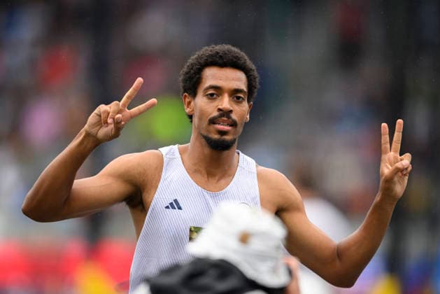 Jubel Sieger AGYEKUM Emil (1.Platz). Finale 400m Hürden der Männer, am 26.07.2026 Leichtathletik Deutschen Meisterschaften vom 25.07.- 26.07.2026 in Bochum-Wattenscheid Deutschland. Lohrheidestadion *** Cheers for winner AGYEKUM Emil, 1st place in the men s 400m hurdles final, on July 26, 2026, at the German Track and Field Championships held July 25–26, 2026, in Bochum-Wattenscheid, Germany, at Lohrheidestadion