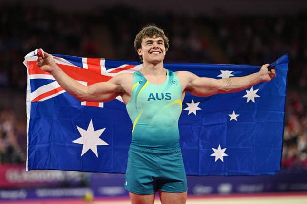 COM26 ARTISTIC GYMNASTICS, Jesse Moore of Australia reacts after winning Bronze in the Artistic Gymnastics Men™s All-Around Final during the Glasgow 2026 Commonwealth Games at the Glasgow International Arena in Glasgow, Scotland, Sunday, July 26, 2026. ( NO ARCHIVING, EDITORIAL USE ONLY Glasgow Scotland United Kingdom  Copyright: xLUKASxCOCHx 20260726147200881293