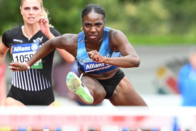 Belgian Yanla Ndjip-Nyemeckthepictured in action during the women s 100m hurdles race, at the Belgian athletics championships, Sunday 26 July 2026 in Kessel-Lo, Leuven. JILLxDELSAUX  x182086501x