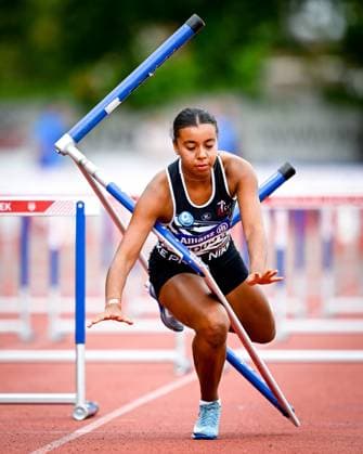 Belgian Athletics Championships day 2 - 26 07 2026 LEUVEN, BELGIUM - JULY 26 : Illustrative picture showing a fall during the 100m hurdles during day 2 of the Allianz Belgian Athletics Championships on July 26, 2026 in Leuven, Belgium, 26 07 2026  Copyright: xTomasxSiskx