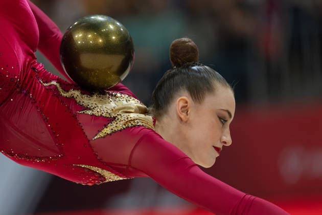 Deutsche Meisterschaften in der Rhythmische Sportgymnastik 2026, Gerätefinals Darja Varfolomeev (TSV Schmiden) mit dem Ball. Deutsche Meisterschaften in der Rhythmische Sportgymnastik, Gerätefinals, Einzel, am 26. Juli 2026 in der ZAG-Arena in Hannover., Hannover Niedersachsen Deutschland ZAG Arena *** 2026 German Rhythmic Gymnastics Championships, Apparatus Finals: Darja Varfolomeev (TSV Schmiden) with the ball. German Rhythmic Gymnastics Championships, Apparatus Finals, Individual, on July 26, 2026, at the ZAG Arena in Hanover, Hanover, Lower Saxony, Germany, ZAG Arena