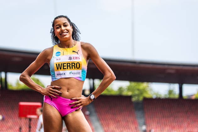 Swiss Athletics Championships, 26.07.2026 ZURICH, SWITZERLAND - JULY 26: Audrey Werro (CA Belfaux) poses after her win in the womens 800 m at the Swiss Athletics Championships on July 26, 2026 in Zurich, Switzerland. *** Swiss Athletics Championships, July 26, 2026, Zurich, Switzerland. Audrey Werro of CA Belfaux poses after her victory in the women s 800-meter race at the Swiss Athletics Championships on July 26, 2026, in Zurich, Switzerland. Copyright: xBEAUTIFULxSPORTS UlfxSchillerx