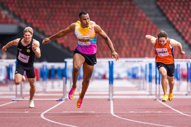 Swiss Athletics Championships, 26.07.2026 ZURICH, SWITZERLAND - JULY 26: Jason Joseph (LC Therwil) competes in the 110 m hurdles at the Swiss Athletics Championships on July 26, 2026 in Zurich, Switzerland. *** Swiss Athletics Championships, July 26, 2026, Zurich, Switzerland. Jason Joseph of LC Therwil competes in the 110-meter hurdles at the Swiss Athletics Championships on July 26, 2026, in Zurich, Switzerland. Copyright: xBEAUTIFULxSPORTS UlfxSchillerx