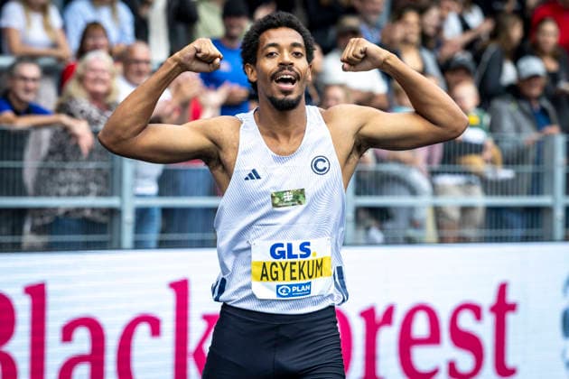 Deutsche Leichtathletik-Meisterschaften; Bochum-Wattenscheid, 26.07.2026 Deutscher Meister über 400m Hürden: Emil Agyekum (SCC Berlin); Deutsche Leichtathletik-Meisterschaften am 26.07.2026 im Lorheide-Stadion, Bochum-Wattenscheid (Nordrhein-Westfalen). *** German Track and Field Championships, Bochum Wattenscheid, July 26, 2026; German Champion in the 400-meter hurdles: Emil Agyekum, SCC Berlin; German Track and Field Championships on July 26, 2026, at Lorheide Stadium, Bochum-Wattenscheid, North Rhine-Westphalia Copyright: xBEAUTIFULxSPORTS LeahxKohringx