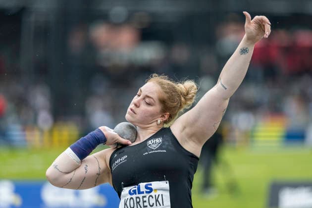 Deutsche Leichtathletik-Meisterschaften; Bochum-Wattenscheid, 26.07.2026 Alina Korecki (VfB Stuttgart 1893), Kugelstossen; Deutsche Leichtathletik-Meisterschaften am 26.07.2026 im Lorheide-Stadion, Bochum-Wattenscheid (Nordrhein-Westfalen). *** German Track and Field Championships, Bochum Wattenscheid, July 26, 2026; Alina Korecki, VfB Stuttgart 1893, shot put; German Track and Field Championships on July 26, 2026, at Lorheide Stadium, Bochum-Wattenscheid, North Rhine-Westphalia Copyright: xBEAUTIFULxSPORTS AxelxKohringx