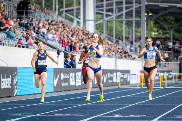 Deutsche Leichtathletik-Meisterschaften; Bochum-Wattenscheid, 26.07.2026 Deutsche Meisterin über 400m Hürden: Eileen Demes (TV 1861 Neu-Isenburg); Deutsche Leichtathletik-Meisterschaften am 26.07.2026 im Lorheide-Stadion, Bochum-Wattenscheid (Nordrhein-Westfalen). *** German Track and Field Championships, Bochum-Wattenscheid, July 26, 2026: German Champion in the 400-meter hurdles, Eileen Demes, TV 1861 Neu Isenburg. German Track and Field Championships on July 26, 2026, at Lorheide Stadium, Bochum-Wattenscheid, North Rhine-Westphalia Copyright: xBEAUTIFULxSPORTS LeahxKohringx