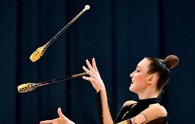 26.07.2026, xhbx, Turnen Rhythmische Sportgymnastik, Deutsche Meisterschaften 2026 v.l. Darja Varfolomeev (TSV Schmiden 1902) Übung mit den Keulen (DFL DFB REGULATIONS PROHIBIT ANY USE OF PHOTOGRAPHS as IMAGE SEQUENCES and or QUASI-VIDEO) Hannover *** July 26, 2026, xhbx, Gymnastics, Rhythmic Gymnastics, 2026 German Championships v l Darja Varfolomeev TSV Schmiden 1902 Club Routine DFL DFB REGULATIONS PROHIBIT ANY USE OF PHOTOGRAPHS as IMAGE SEQUENCES and or QUASI-VIDEO Hannover