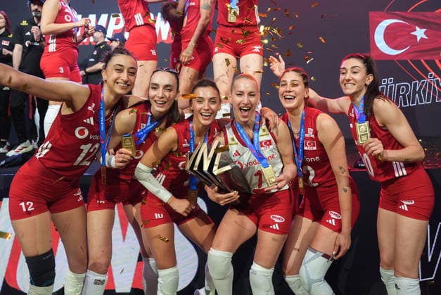 Turkiye win 2nd Women’s Nations League title with victory over Brazil MACAO, CHINA - JULY 26: Players of Turkiye celebrate after winning the 2026 FIVB Volleyball Nations League (VNL) women s final match between Turkiye and Brazil at the East Asian Games Dome in Macao, China, on July 26, 2026. Turkiye’s national women’s volleyball team defeated Brazil 3-1 in the 2026 FIVB Volleyball Nations League final to win the tournament for the second time in their history. Dilara Irem Sancar Anadolu Macao China. Editorial use only. Please get in touch for any other usage.  Copyright: x2026xAnadoluxDilaraxIremxSancarx