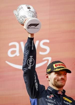BUDAPEST - Max Verstappen (Red Bull Racing) on the podium after the race at the Hungaroring for the Hungarian Grand Prix. SANDER KONING ANP xVIxANPxSportx xxANPxIVx 564343187 originalFilename: 564343187.jpg