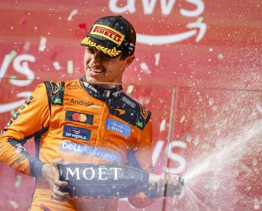 BUDAPEST - Lando Norris (McLaren) on the podium after the race at the Hungaroring for the Hungarian Grand Prix. SANDER KONING ANP xVIxANPxSportx xxANPxIVx 564343719 originalFilename: 564343719.jpg