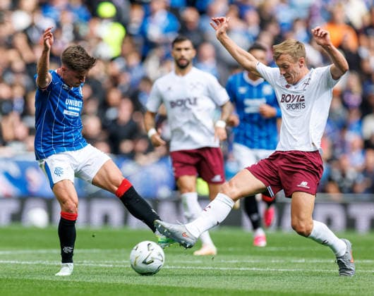 26.07.2026 Rangers v West Ham: Cammy Devlin of Rangers with James Ward-Prowse of West Ham United  Copyright: xWilliexVassx NINTCHDBPICT001097734628