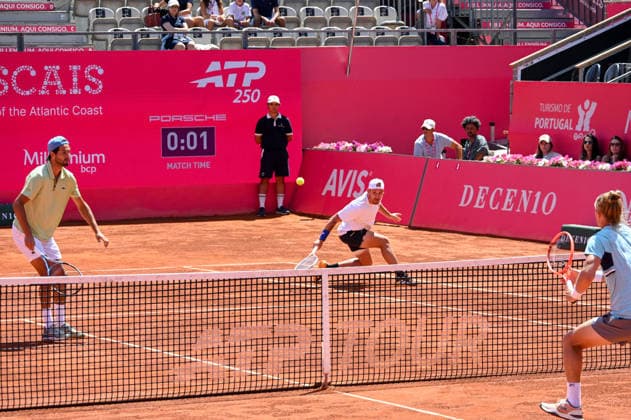July 26, 2026, Lisbon, Lisbon, Portugal: Kyrian Jacquet and Titouan Droguet in action during the Doubles Final at the Millennium Estoril Open ATP, Tennis Herren tennis tournament at Clube de Tenis do Estoril. Millennium Estoril Open 2026  - ZUMAr238 20260726_zip_r238_007 Copyright: xRicardoxRochax