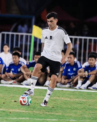 SUZHOU, CHINA - JULY 26: Spanish national team, Nationalteam player Pedri Gonzalez kicks the ball during the opening ceremony of the National Youth Campus Football High School League final at Suzhou Sports Center on July 26, 2026 in Suzhou, Jiangsu Province of China. The event featured an opening ceremony and a match between the star player and outstanding local athletes.  Copyright: xVCGx 111656521347