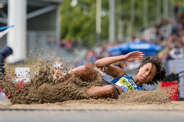 Deutsche Leichtathletik-Meisterschaften; Bochum-Wattenscheid, 26.07.2026 Malaika Mihambo (LG Kurpfalz), Weitsprung; Deutsche Leichtathletik-Meisterschaften am 26.07.2026 im Lorheide-Stadion, Bochum-Wattenscheid (Nordrhein-Westfalen). *** German Track and Field Championships, Bochum-Wattenscheid, July 26, 2026; Malaika Mihambo (LG Kurpfalz), long jump; German Track and Field Championships on July 26, 2026, at Lorheide Stadium, Bochum-Wattenscheid, North Rhine-Westphalia Copyright: xBEAUTIFULxSPORTS AxelxKohringx