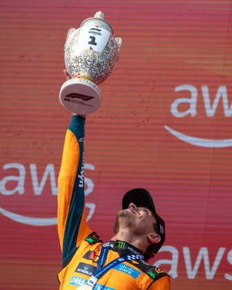 July 26, 2026, Pest, Hungary: Lando Norris (GBR McLaren) celebrating with his trophy on the podium after winning the Formula 1 Hungarian Grand Prix 2026. Hungary - ZUMAl234 20260726_znp_l234_012 Copyright: xGabrielxLopezx