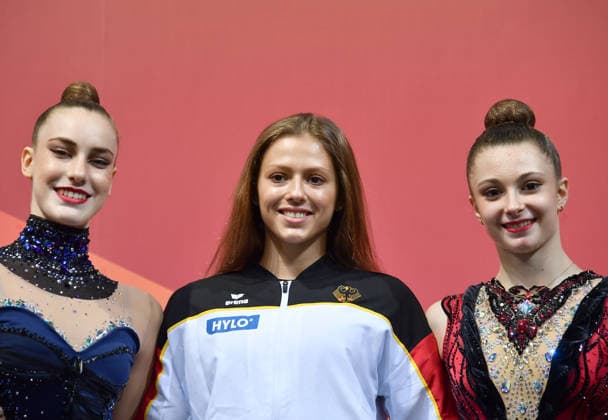 26.07.2026, xhbx, Turnen Rhythmische Sportgymnastik, Deutsche Meisterschaften 2026 v.l. Darja Varfolomeev (TSV Schmiden 1902), Anastasia Simakova (TSV Schmiden 1902), Lada Pusch (TSV Schmiden) nominiert für die WM in Frankfurt (DFL DFB REGULATIONS PROHIBIT ANY USE OF PHOTOGRAPHS as IMAGE SEQUENCES and or QUASI-VIDEO) Hannover *** July 26, 2026, xhbx, Rhythmic Gymnastics, 2026 German Championships: Darja Varfolomeev, TSV Schmiden 1902, Anastasia Simakova, TSV Schmiden 1902, Lada Pusch, TSV Schmiden, nominated for the World Championships in Frankfurt. DFL and DFB regulations prohibit any use of photographs as image sequences and or quasi-video. Hanover