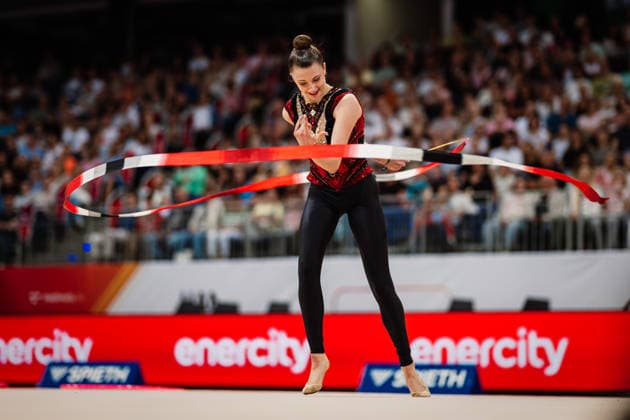 Die Finals 2026 - Rhythmische Sportgymnastik, 26.07.2026 Lada Pusch - TSV Scheiden 1902 e.V. (Band); Die Finals 2026 - Rhythmische Sportgymnastik am 26.07.2026 in der ZAG-Arena, Hannover *** The 2026 Rhythmic Gymnastics Finals, July 26, 2026 Lada Pusch TSV Scheiden 1902 e.V. Ribbon The 2026 Rhythmic Gymnastics Finals on July 26, 2026, at the ZAG Arena, Hanover Copyright: xBEAUTIFULxSPORTS Tonhäuserx