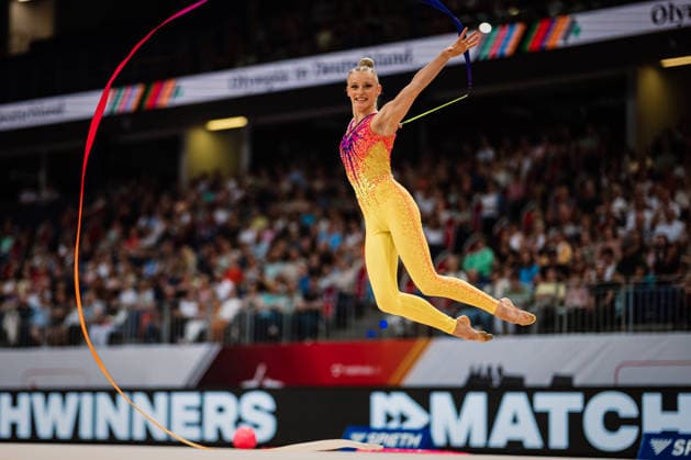 Die Finals 2026 - Rhythmische Sportgymnastik, 26.07.2026 Luzie-Riva Kampe - TSV 1862 Friedberg (Band); Die Finals 2026 - Rhythmische Sportgymnastik am 26.07.2026 in der ZAG-Arena, Hannover *** The 2026 Rhythmic Gymnastics Finals, July 26, 2026 Luzie Riva Kampe TSV 1862 Friedberg Ribbon The 2026 Rhythmic Gymnastics Finals on July 26, 2026, at the ZAG Arena, Hanover Copyright: xBEAUTIFULxSPORTS Tonhäuserx