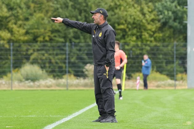 Sonntag, 26.07.2026 Saison 2026 2027 Testspiel, Freundschaftsspiel im BVB Fußballpark Hohenbuschei, Dortmund, Germany. BV Borussia Dortmund U23 - Jong FC Utrecht. Cheftrainer Daniel Rios (BVB) *** Sunday, July 26, 2026 2026–2027 Season Preseason Match, Friendly Match at BVB Fußballpark Hohenbuschei, Dortmund, Germany BV Borussia Dortmund U23 vs. Jong FC Utrecht Head Coach Daniel Rios BVB