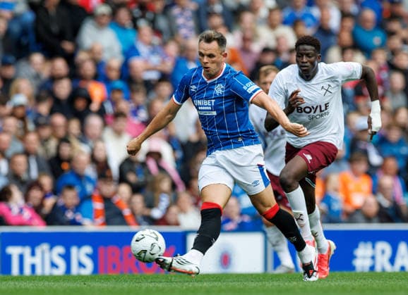 26.07.2026 Rangers v West Ham: Lawrence Shankland of Rangers with Mohamadou Kante of West Ham United  Copyright: xWilliexVassx NINTCHDBPICT001097746856