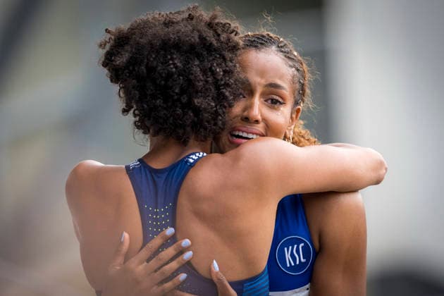 Deutsche Leichtathletik-Meisterschaften; Bochum-Wattenscheid, 26.07.2026 Mikaelle Assani (Karlsruher SC) gewinnt den Weitsprung vor Malaika Mihambo (LG Kurpfalz); Deutsche Leichtathletik-Meisterschaften am 26.07.2026 im Lorheide-Stadion, Bochum-Wattenscheid (Nordrhein-Westfalen). *** German Track and Field Championships, Bochum-Wattenscheid, July 26, 2026: Mikaelle Assani of Karlsruher SC wins the long jump ahead of Malaika Mihambo of LG Kurpfalz at the German Track and Field Championships on July 26, 2026, at Lorheide Stadium in Bochum-Wattenscheid, North Rhine-Westphalia Copyright: xBEAUTIFULxSPORTS AxelxKohringx