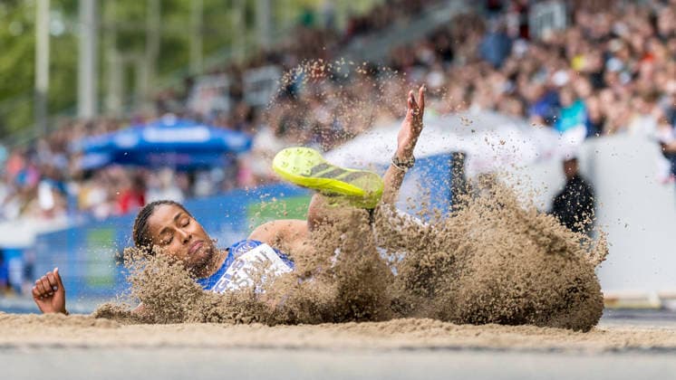 Deutsche Leichtathletik-Meisterschaften; Bochum-Wattenscheid, 26.07.2026 Mikaelle Assani (Karlsruher SC), Weitsprung; Deutsche Leichtathletik-Meisterschaften am 26.07.2026 im Lorheide-Stadion, Bochum-Wattenscheid (Nordrhein-Westfalen). *** German Track and Field Championships, Bochum-Wattenscheid, July 26, 2026; Mikaelle Assani, Karlsruher SC, Long Jump; German Track and Field Championships on July 26, 2026, at Lorheide Stadium, Bochum-Wattenscheid, North Rhine-Westphalia Copyright: xBEAUTIFULxSPORTS AxelxKohringx