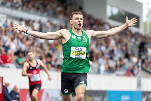 Deutsche Leichtathletik-Meisterschaften; Bochum-Wattenscheid, 26.07.2026 Jean Paul Bredau (VfL Wolfsburg) wird Deutscher Meister über 400m der Männer; Deutsche Leichtathletik-Meisterschaften am 26.07.2026 im Lohrheidestadion in Bochum-Wattenscheid (Nordrhein-Westfalen). *** German Track and Field Championships, Bochum-Wattenscheid, July 26, 2026: Jean Paul Bredau of VfL Wolfsburg becomes the German champion in the men’s 400m at the German Track and Field Championships on July 26, 2026, at the Lohrheidestadion in Bochum-Wattenscheid, North Rhine-Westphalia Copyright: xBEAUTIFULxSPORTS R.xSchmittx