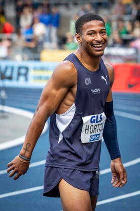 Deutsche Leichtathletik-Meisterschaften; Bochum-Wattenscheid, 26.07.2026 Silber über 200m für Kameron Horton (Cologne Athletics); Deutsche Leichtathletik-Meisterschaften am 26.07.2026 im Lorheide-Stadion, Bochum-Wattenscheid (Nordrhein-Westfalen). *** German Track and Field Championships, Bochum Wattenscheid, July 26, 2026—Silver in the 200m for Kameron Horton of Cologne Athletics at the German Track and Field Championships on July 26, 2026, at Lorheide Stadium, Bochum-Wattenscheid, North Rhine-Westphalia Copyright: xBEAUTIFULxSPORTS LeahxKohringx