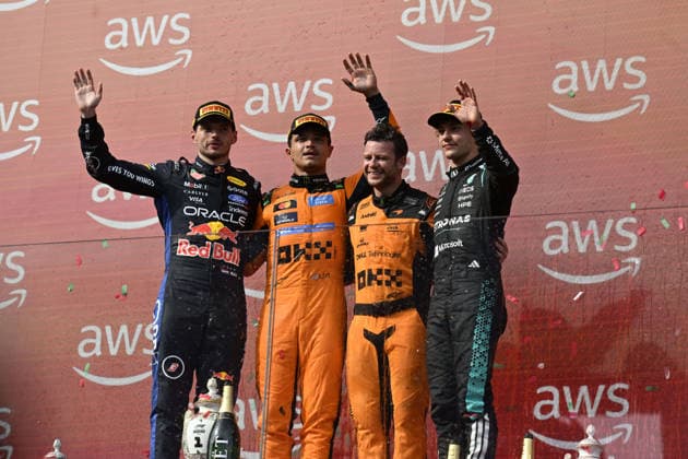 July 26, 2026, Budapest, Budapest, Hungary: Podium Celebrations after the Grand Prix involving Lando Norris of McLaren, Max Verstappen of Red Bull and Kimi Antonelli of Mercedes at the Hungaroring circuit in Budapest, Hungary on 25 July 2026. Budapest Hungary - ZUMAs291 20260726_zip_s291_034 Copyright: xBalintxSzentgallayx