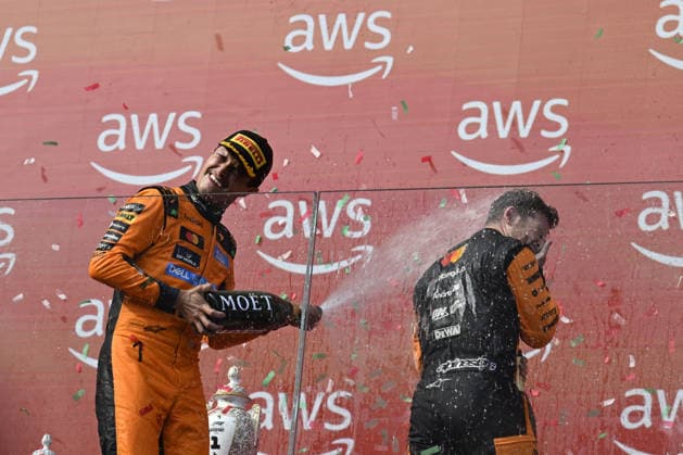 July 26, 2026, Budapest, Budapest, Hungary: Podium Celebrations after the Grand Prix involving Lando Norris of McLaren, Max Verstappen of Red Bull and Kimi Antonelli of Mercedes at the Hungaroring circuit in Budapest, Hungary on 25 July 2026. Budapest Hungary - ZUMAs291 20260726_zip_s291_038 Copyright: xBalintxSzentgallayx